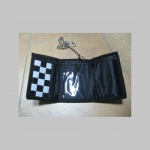 SKA šachovnica, čiernobiela  hrubá pevná textilná peňaženka s retiazkou a karabínkou